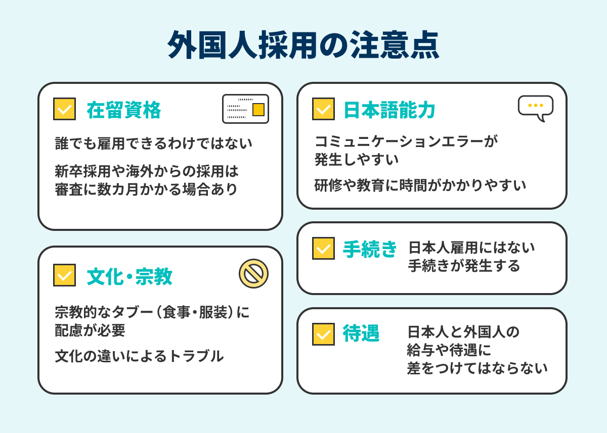 外国人採用の注意点のイメージ