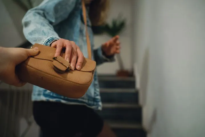 女性が何者かにかばんをひったくられている画像