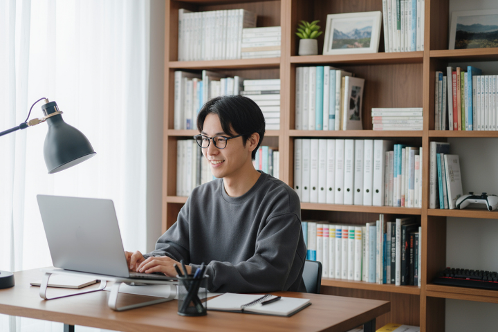 リモートワークする 若い男性
