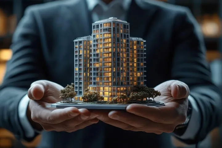 マンションを抱える手