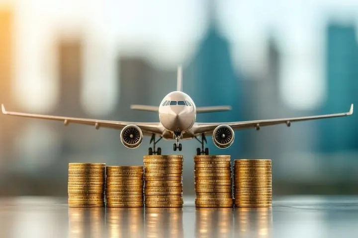 お金の上を飛ぶ飛行機