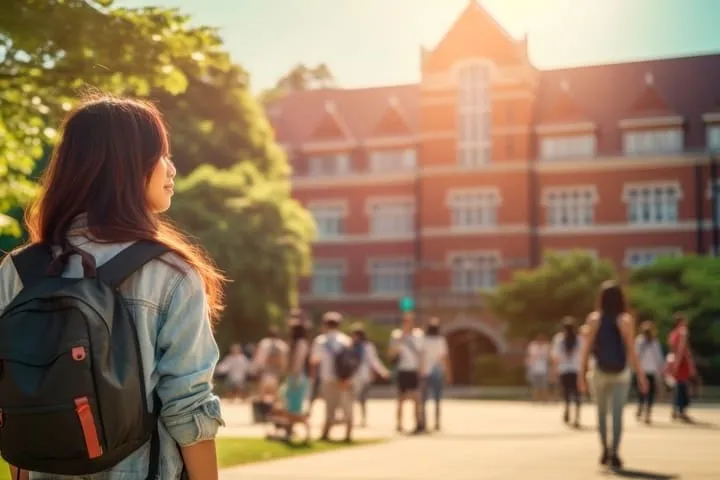 大学を見つめる留学生