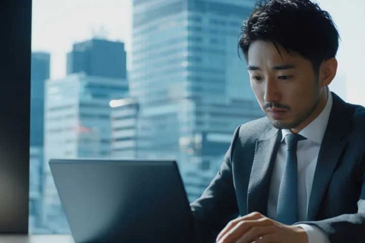 パソコンを見てる男性