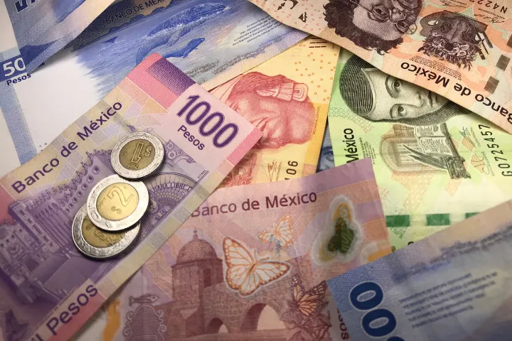 メキシコ紙幣と硬貨の画像