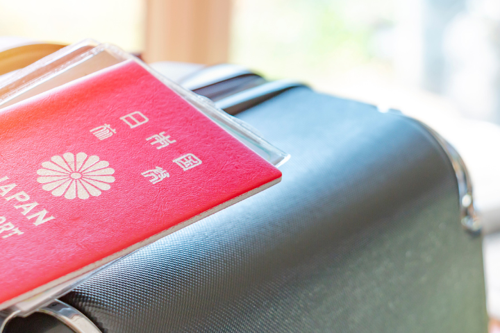 日本のパスポートと荷物を持っている人
