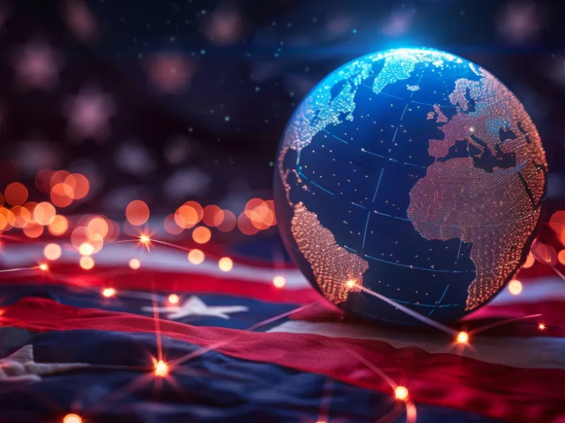 地球とアメリカの国旗の画像
