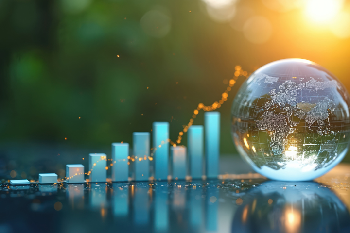 棒グラフと地球の画像