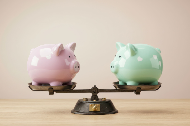 豚の貯金箱を用い比較をイメージした画像