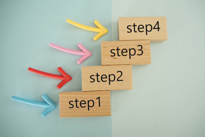 ステップと抱えれたブロックと矢印の画像