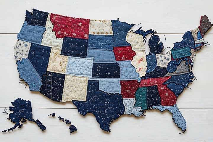 キルトで作ったアメリカの地図