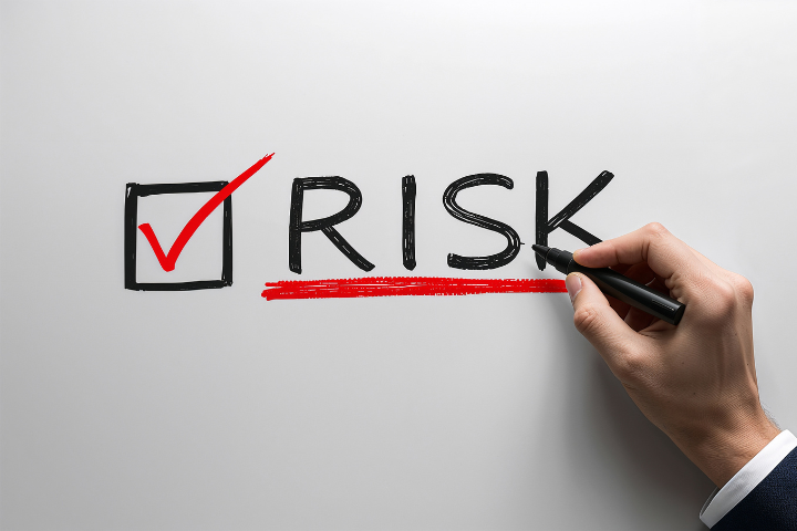 RISKと書き添えて注意点を可視化する手の画像